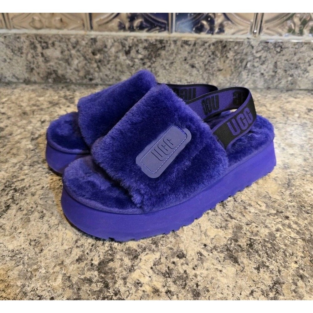 New UGG Women's Disco Slide Slippers - Purple - Soft Fluffy Sandals Size 9